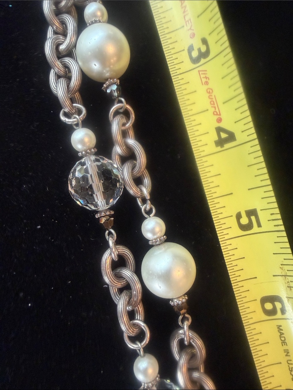Elegant Brighton Silver-Tone Pearl & Crystal Bracelet - White Pearls - Picture 4 of 4
